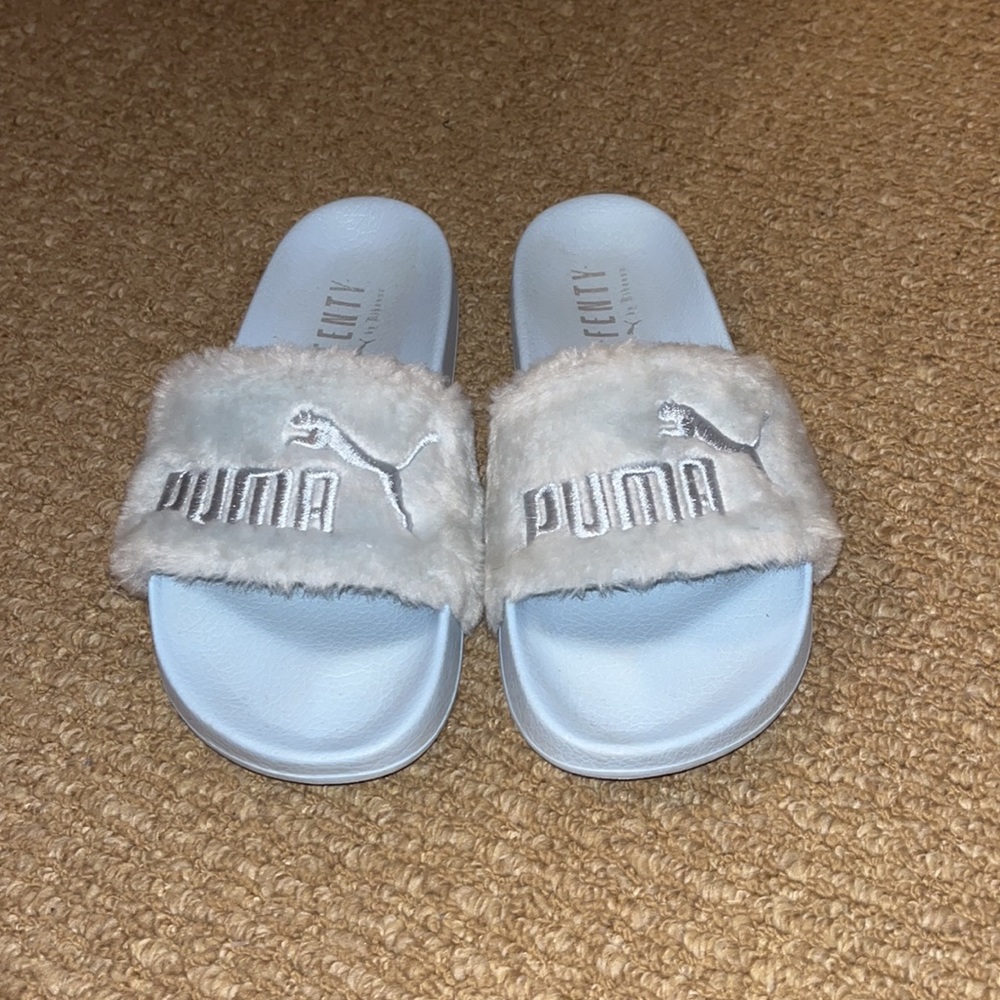 Fenty light blue slides
